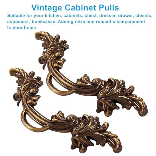 Biaungdo Vintage Cabinet Pulls Handles, 12 Pcs, Bronze | Retro Zinc Alloy Drawer Pulls with 64mm (2.5in) Screw Hole Distance thumbnail 3