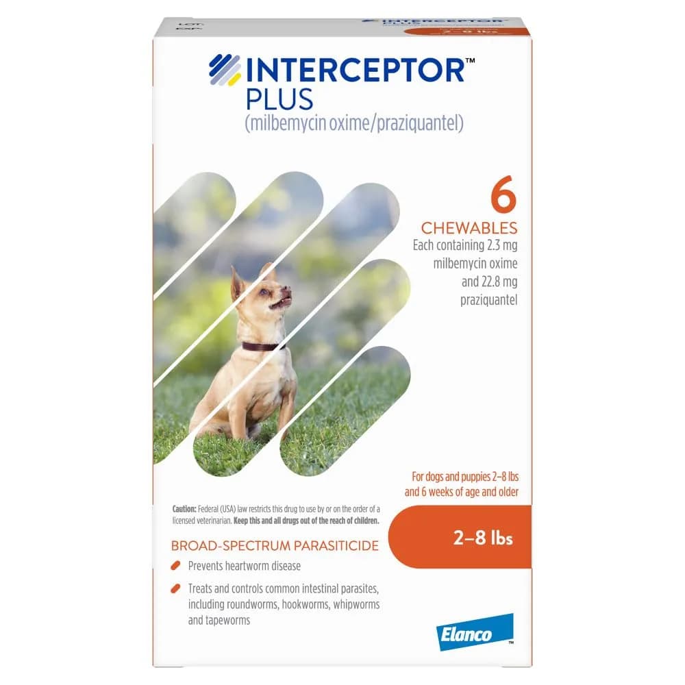 Interceptor Plus Monthly Tablets for Dogs 2-8 lbs | Heartworm & Worms Protection - main product image