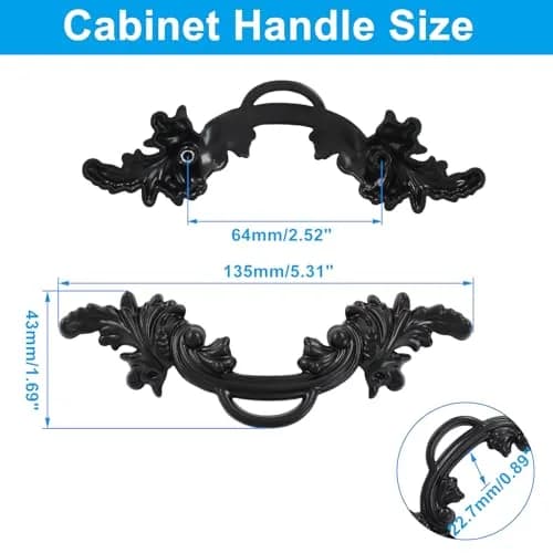 Biaungdo Vintage Cabinet Pulls Handles Black 135mm (5.31 Inch) | Retro Style Zinc Alloy Hardware thumbnail 2