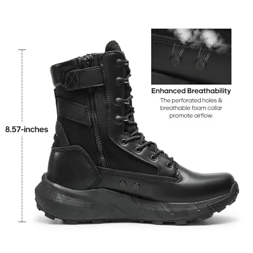 NORTIV 8 Men's Black Tactical Military Boots 8.57" Shaft | Lightweight & Cushioned for All-Day Comfort thumbnail 4