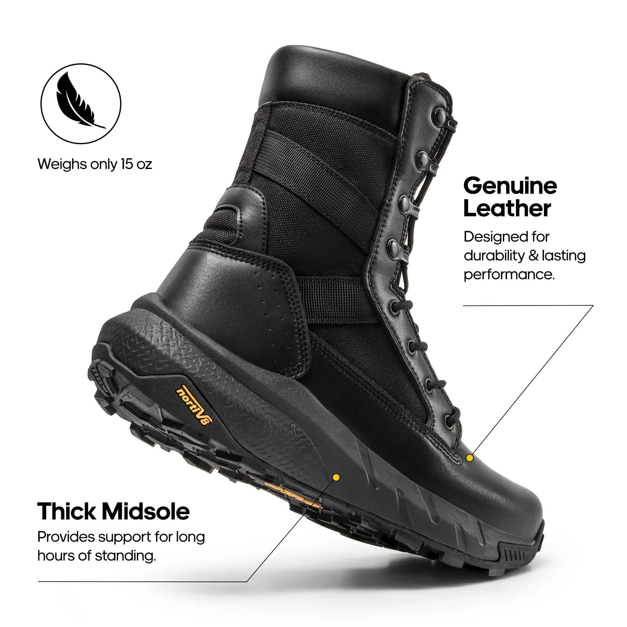 NORTIV 8 Men's Black Tactical Military Boots 8.57" Shaft | Lightweight & Cushioned for All-Day Comfort - view 5