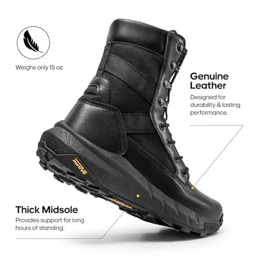 NORTIV 8 Men's Black Tactical Military Boots 8.57" Shaft | Lightweight & Cushioned for All-Day Comfort thumbnail 5