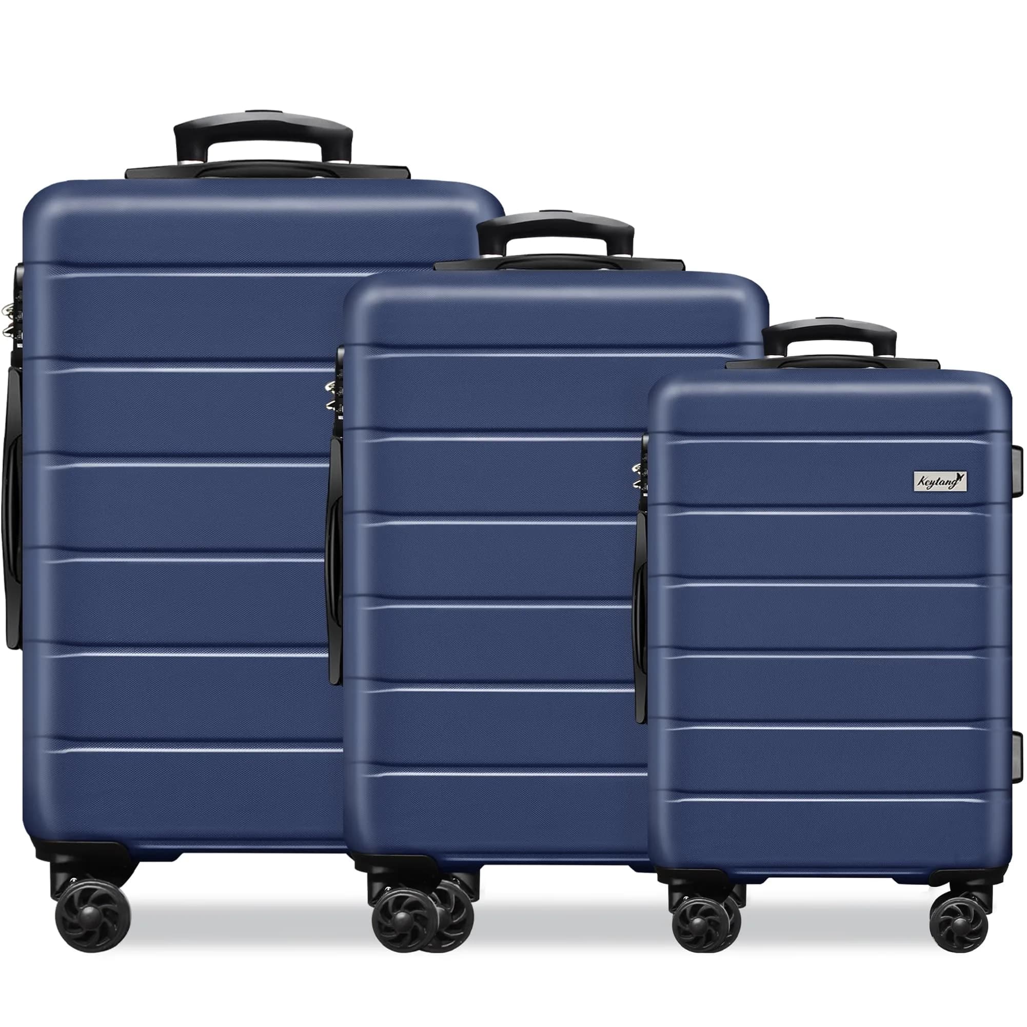 KEYTANG 3-Piece Hardside Expandable Luggage Set with Spinner Wheels & TSA Lock, Navy Blue