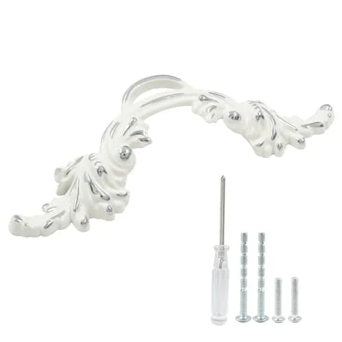 Biaungdo Vintage Cabinet Pull Handles, 6 Pcs, White & Silver Edge | Retro Zinc Alloy Handles thumbnail 1