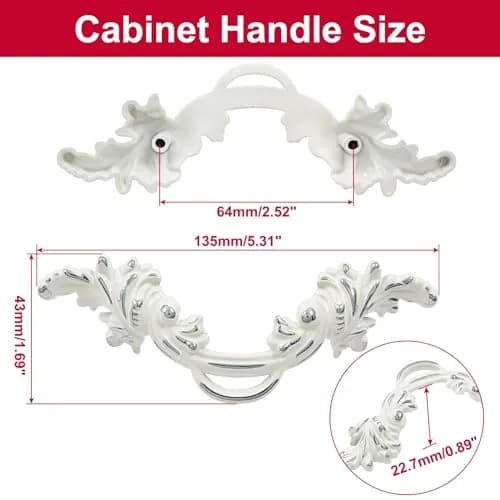 Biaungdo Vintage Cabinet Pull Handles, 6 Pcs, White & Silver Edge | Retro Zinc Alloy Handles thumbnail 2