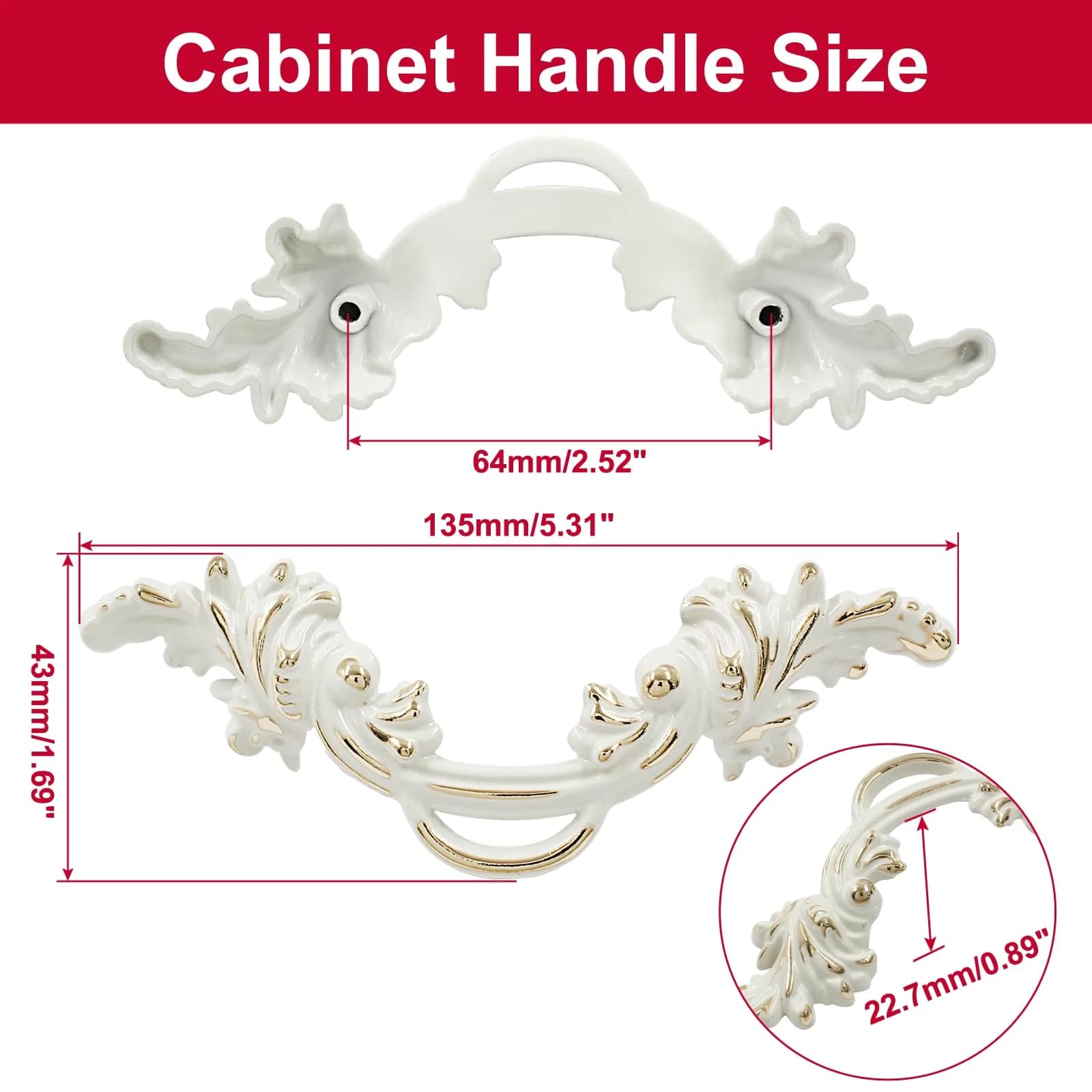 Biaungdo Vintage Cabinet Pulls Handles Gold Edge 135mm (5.31in) | Retro European Style Hardware thumbnail 2