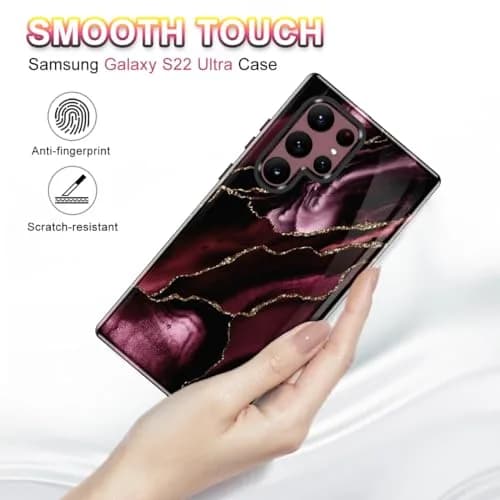 Btscase Samsung Galaxy S22 Ultra 5G Case, Marble Pattern 3 in 1 Heavy Duty Shockproof Full Body Rugged Hard PC+Soft Silicone Drop Protective Women Girl Covers, Wine Red | Support Wireless Charging thumbnail 5
