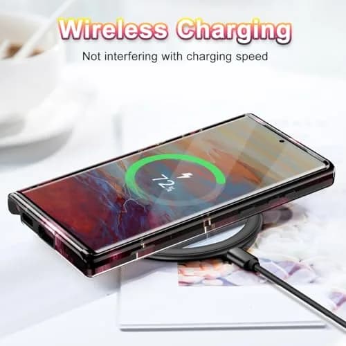 Btscase Samsung Galaxy S22 Ultra 5G Case, Marble Pattern 3 in 1 Heavy Duty Shockproof Full Body Rugged Hard PC+Soft Silicone Drop Protective Women Girl Covers, Wine Red | Support Wireless Charging thumbnail 6