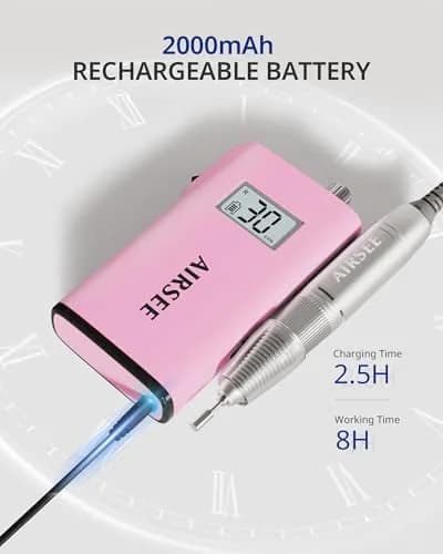 AIRSEE Rechargeable 30000RPM Electric Nail Drill E8 Pink | Professional Portable E File Machine thumbnail 4
