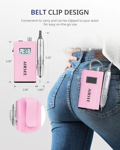 AIRSEE Rechargeable 30000RPM Electric Nail Drill E8 Pink | Professional Portable E File Machine thumbnail 5