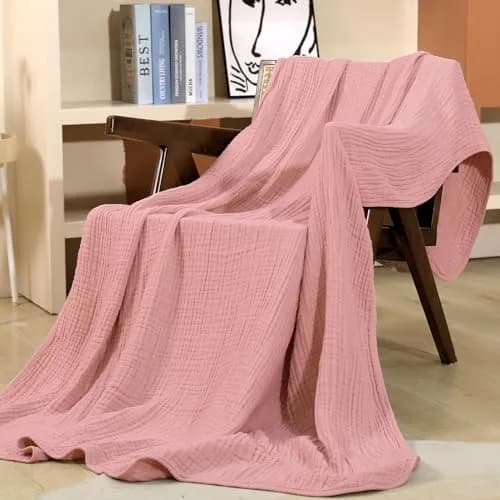 Yoofoss Muslin Blanket 60" x 80" | Organic Cotton Summer Bed & Couch Blanket thumbnail 4