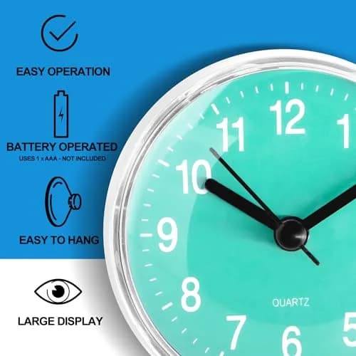 Betus Waterproof Bathroom Shower Clock with Large Suction Cup - Silent, Water Proof, Battery Operated Wall Clock for Toilet, Kitchen, Bedroom (Blue) | Easy Setup Analog Clock thumbnail 4