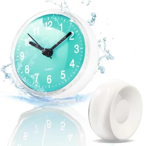Betus Waterproof Bathroom Shower Clock with Large Suction Cup - Silent, Water Proof, Battery Operated Wall Clock for Toilet, Kitchen, Bedroom (Blue) | Easy Setup Analog Clock thumbnail 1