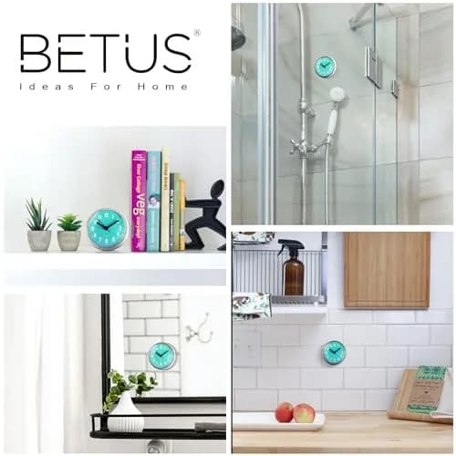 Betus Waterproof Bathroom Shower Clock with Large Suction Cup - Silent, Water Proof, Battery Operated Wall Clock for Toilet, Kitchen, Bedroom (Blue) | Easy Setup Analog Clock thumbnail 2