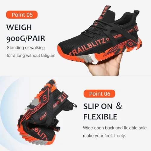 TRAILBLITZ Composite Steel Toe Work Shoes for Men - Lightweight, Breathable, Slip-Resistant (US Men 10, Orange) thumbnail 6