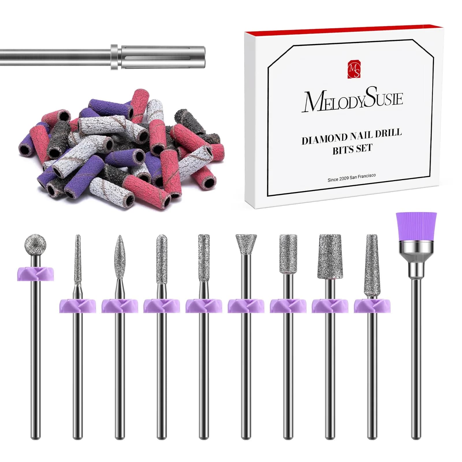 MelodySusie 10pcs Rainbow Diamond Nail Drill Bits Set | Professional Cuticle & Acrylic Removal Tool — Small Sanding Bands