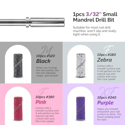 MelodySusie Diamond Nail Drill Bits Set with 40 Sanding Bands & Mandrel Bit | 50-Piece Set thumbnail 5