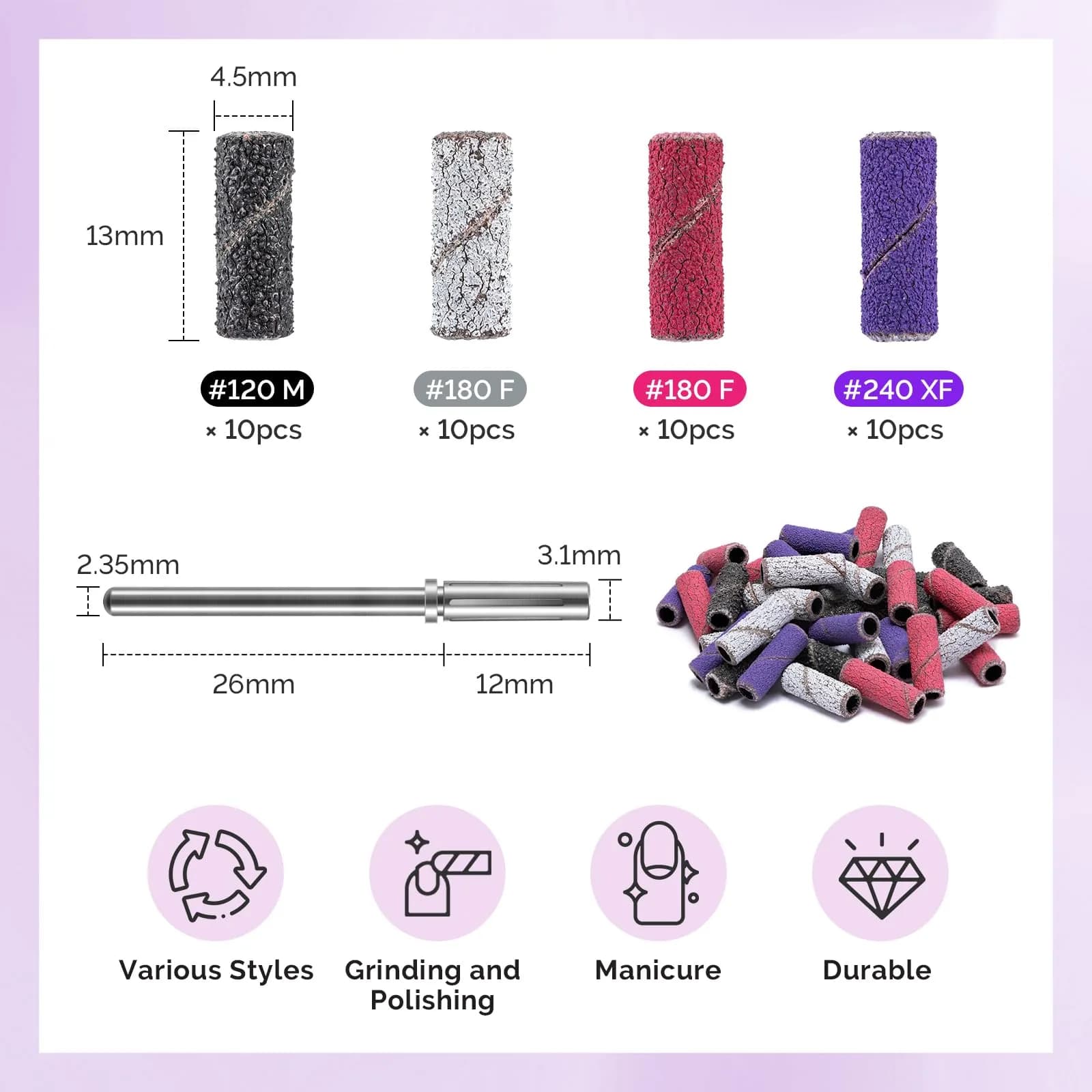 MelodySusie Diamond Nail Drill Bits Set with 40 Sanding Bands & Mandrel Bit | 50-Piece Set - view 6