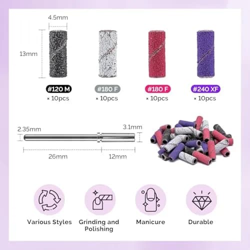 MelodySusie Diamond Nail Drill Bits Set with 40 Sanding Bands & Mandrel Bit | 50-Piece Set thumbnail 6