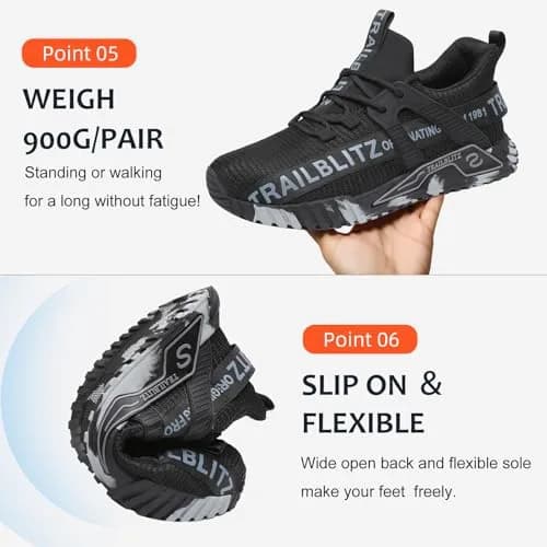 TRAILBLITZ Composite Steel Toe Work Shoes for Men Black | ASTM F2413-18 Certified Safety Sneakers thumbnail 6