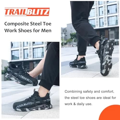TRAILBLITZ Composite Steel Toe Work Shoes for Men Black | ASTM F2413-18 Certified Safety Sneakers thumbnail 7
