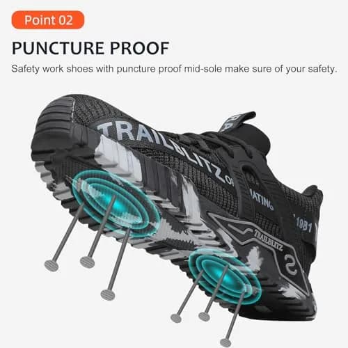 TRAILBLITZ Composite Steel Toe Work Shoes for Men Black | ASTM F2413-18 Certified Safety Sneakers thumbnail 3