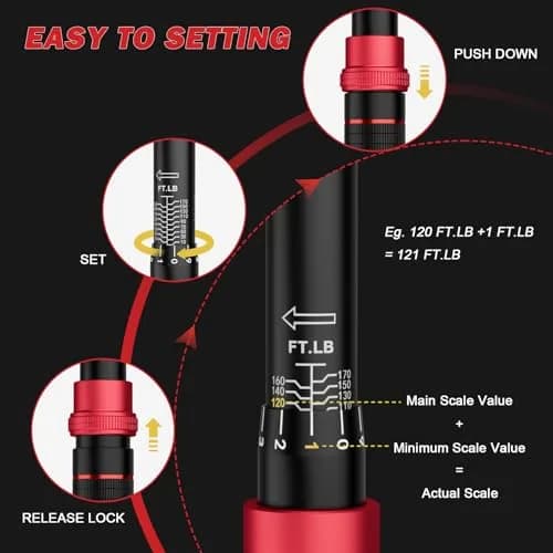 VANPO 1/2-Inch Drive Click Torque Wrench 10-170 Ft-Lb | Precise Automotive & Motorcycle Tool thumbnail 4
