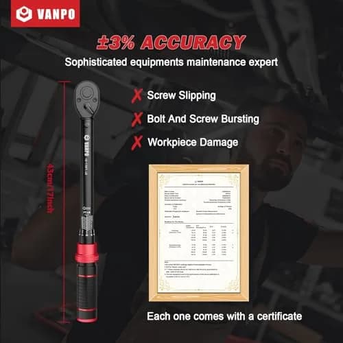 VANPO 1/2-Inch Drive Click Torque Wrench 10-170 Ft-Lb | Precise Automotive & Motorcycle Tool thumbnail 5