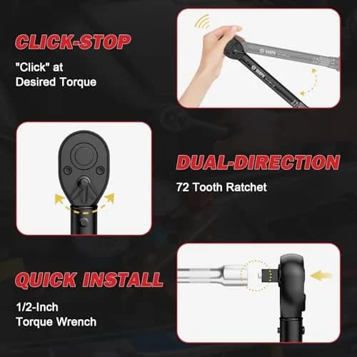 VANPO 1/2-Inch Drive Click Torque Wrench 10-170 Ft-Lb | Precise Automotive & Motorcycle Tool thumbnail 2