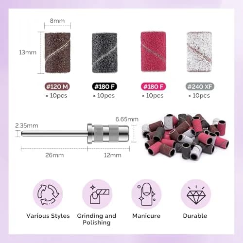 MelodySusie Diamond Nail Drill Bit Set with Sanding Bands & Mandrel Bit | 10Pcs Diamond Bits + 40pcs Sanding Bands (Grits #120/#180/#240) thumbnail 6