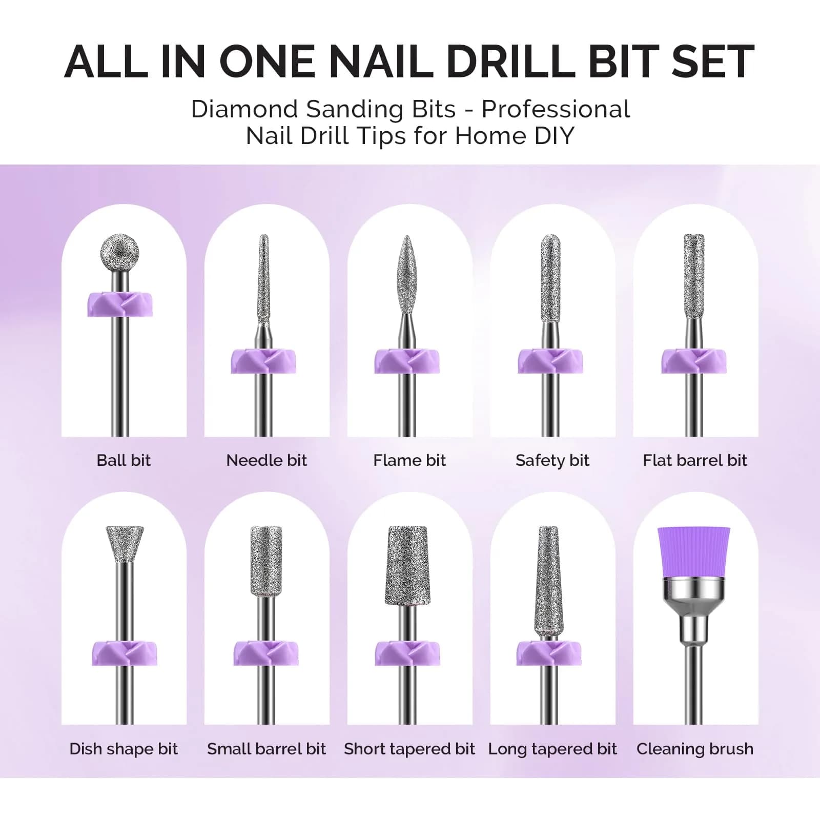 MelodySusie Diamond Nail Drill Bit Set with Sanding Bands & Mandrel Bit | 10Pcs Diamond Bits + 40pcs Sanding Bands (Grits #120/#180/#240) - view 2