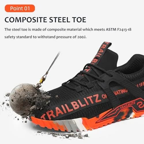 TRAILBLITZ Composite Steel Toe Shoes for Men, US Men's 11 (11 M US) | ASTM F2413-18 Certified Safety Sneakers thumbnail 2