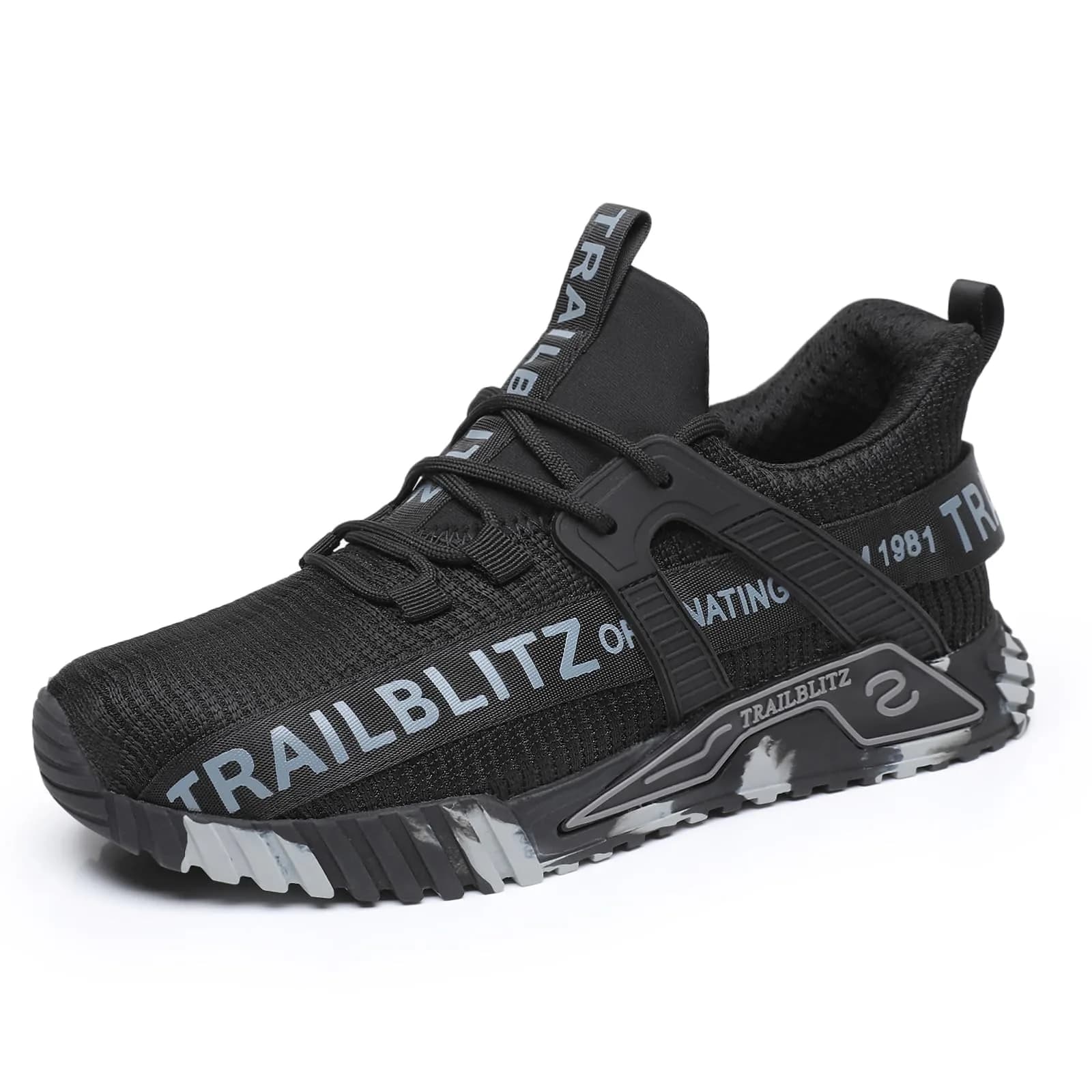 TRAILBLITZ Composite Steel Toe Shoes for Men Work Safety Sneakers 9 Black | Lightweight Breathable Industrial Footwear — Black