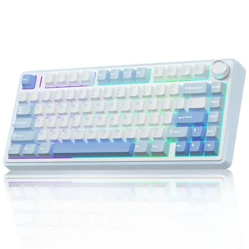 AULA F75 Wireless Mechanical Keyboard 75% RGB Backlit, Hot Swappable, Type-C & Bluetooth, Salt White Blue | Gaming & Office thumbnail 1