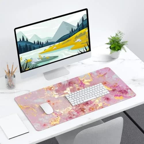 Niniubye Desk Mat 32" x 16" Pink Gold Marble | XXL Extended Large Gaming Mouse Pad for Desk, Office & Gaming thumbnail 7