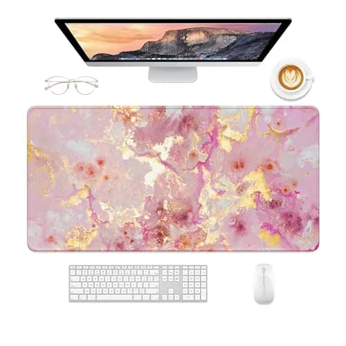 Niniubye Desk Mat 32" x 16" Pink Gold Marble | XXL Extended Large Gaming Mouse Pad for Desk, Office & Gaming thumbnail 2