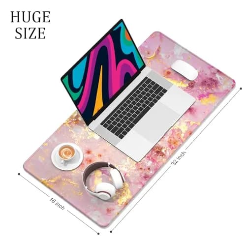Niniubye Desk Mat 32" x 16" Pink Gold Marble | XXL Extended Large Gaming Mouse Pad for Desk, Office & Gaming thumbnail 3