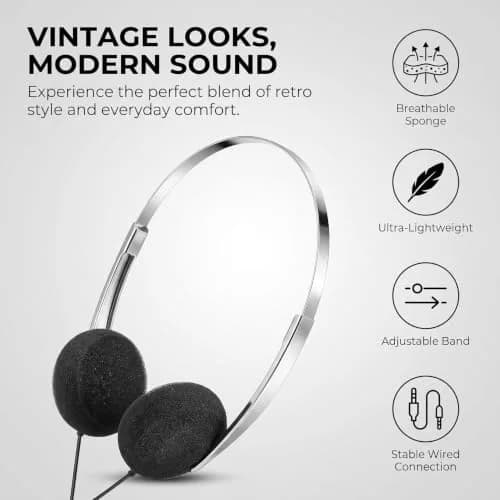 Galepromot Black Retro Over-Ear Headphones with Cord | Hi-Fi Stereo Sound thumbnail 7