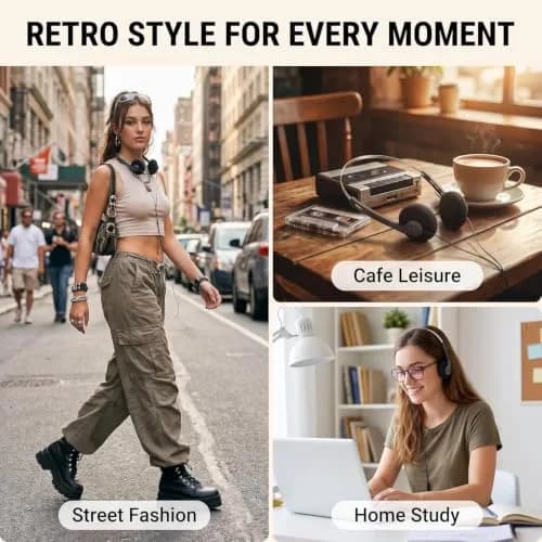 Galepromot Black Retro Over-Ear Headphones with Cord | Hi-Fi Stereo Sound thumbnail 9