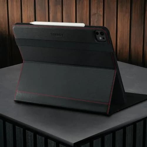 TORRO iPad Pro 13” Case Black with Red Detail | Premium Leather with Stand & Apple Pencil Connectivity thumbnail 3