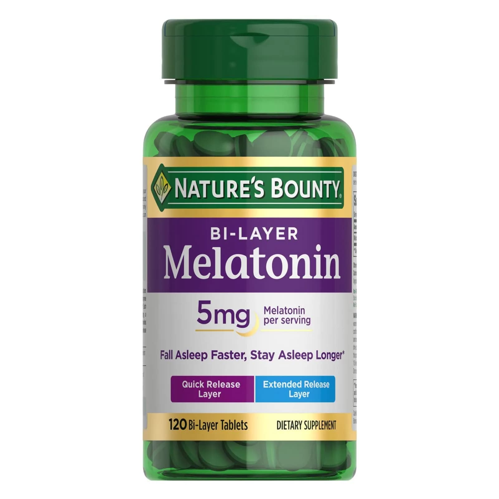 Nature's Bounty BiLyr Melatn 5mg 120 Tablets | Drug-Free Sleep Aid