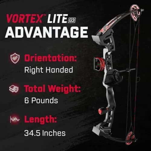 Barnett Vortex Lite G3 Youth Bow 22-25in Draw, 18-29lb, Fiber Optic Sight, D Loop, Quiver, Safety (110c) thumbnail 2