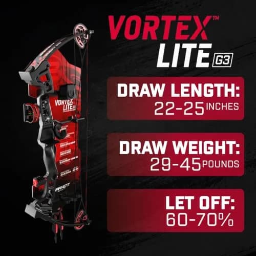 Barnett Vortex Lite G3 Youth Bow 22-25in Draw, 18-29lb, Fiber Optic Sight, D Loop, Quiver, Safety (110c) thumbnail 3