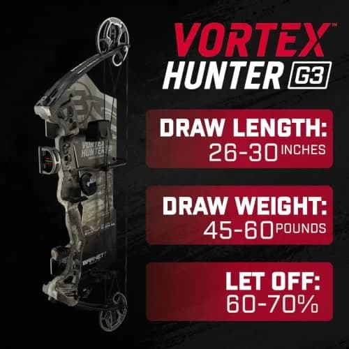 Barnett Vortex Hunter G3 Compound Bow 45-60lb | Adjustable 26-30in, Veil Camo, for Teens & Adults thumbnail 2