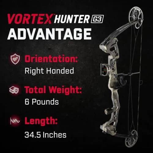 Barnett Vortex Hunter G3 Compound Bow 45-60lb | Adjustable 26-30in, Veil Camo, for Teens & Adults thumbnail 3