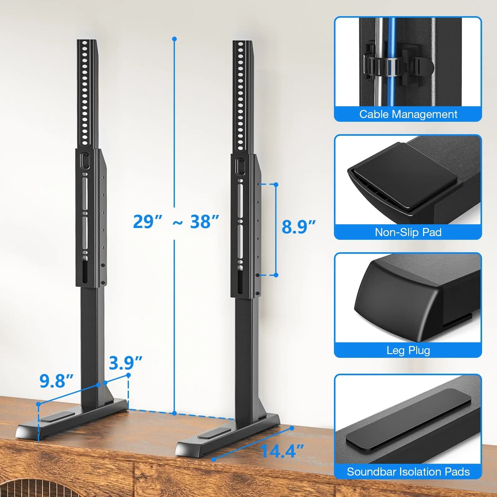 Rfiver Table Top TV Stand with Height Adjustable Legs for 37-90 Inch TVs | Max VESA 800x600mm, 150 lbs Capacity - view 6