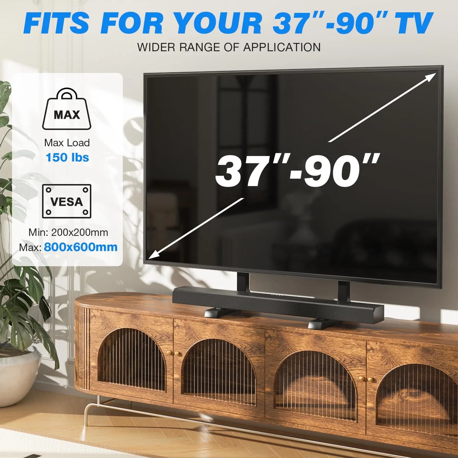 Rfiver Table Top TV Stand with Height Adjustable Legs for 37-90 Inch TVs | Max VESA 800x600mm, 150 lbs Capacity - view 8