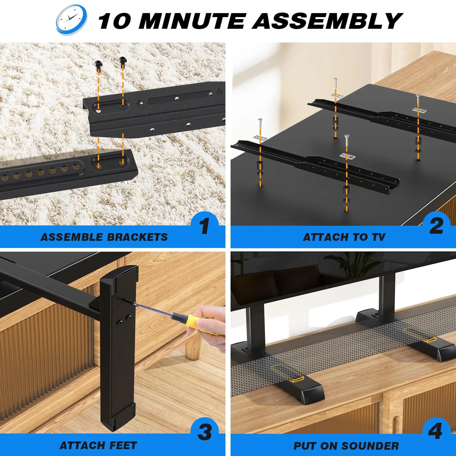 Rfiver Table Top TV Stand with Height Adjustable Legs for 37-90 Inch TVs | Max VESA 800x600mm, 150 lbs Capacity - view 9