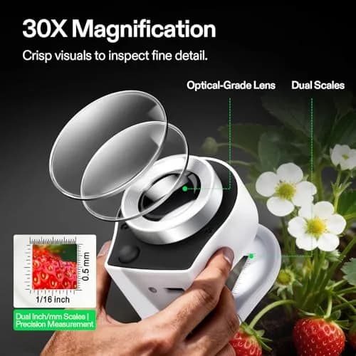 VIVOSUN 30X Rechargeable Magnifier with Dual LED & UV Light, White | Optical Glass Lens for Jewelry, Gems, Coins, Stamps, Rocks, Plants thumbnail 4