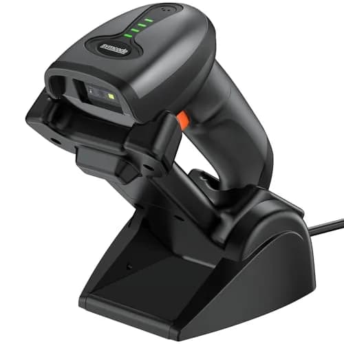Symcode MJ-4590DA 2D Wireless Barcode Scanner with Charging Stand & Bluetooth | 10000 Codes Inventory, 40m Range thumbnail 1